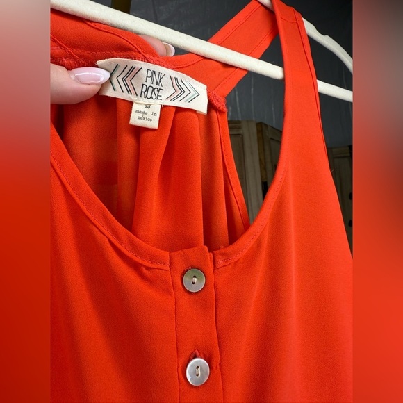 Pink Rose Orange Red Sleeveless Tank Top - Picture 4 of 5
